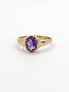 0871: Antique: 9ct Gold Lilac Amethyst Signet Ring- From 1911
