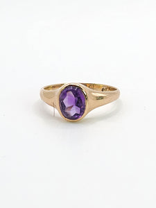 0871: Antique: 9ct Gold Lilac Amethyst Signet Ring- From 1911