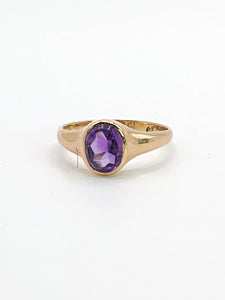 0871: Antique: 9ct Gold Lilac Amethyst Signet Ring- From 1911