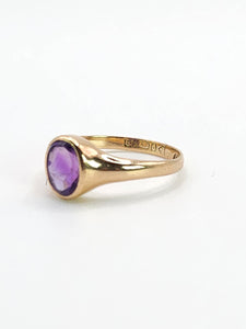 0871: Antique: 9ct Gold Lilac Amethyst Signet Ring- From 1911