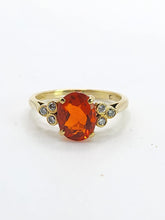 Load image into Gallery viewer, 1471: Vintage: 18ct Gold Lively Fire Opal 6 Diamonds Dress; Ring- simply gorgeous
