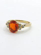 Load image into Gallery viewer, 1471: Vintage: 18ct Gold Lively Fire Opal 6 Diamonds Dress; Ring- simply gorgeous
