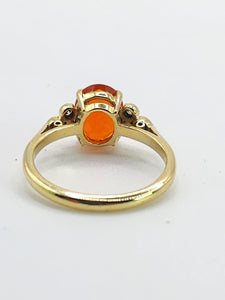 1471: Vintage: 18ct Gold Lively Fire Opal 6 Diamonds Dress; Ring- simply gorgeous