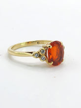 Load image into Gallery viewer, 1471: Vintage: 18ct Gold Lively Fire Opal 6 Diamonds Dress; Ring- simply gorgeous
