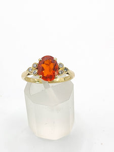 1471: Vintage: 18ct Gold Lively Fire Opal 6 Diamonds Dress; Ring- simply gorgeous