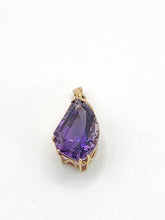 Load image into Gallery viewer, 1762: Vintage; 9ct Gold Teardrop Cut Amethyst Diamonds Pendant- nice weight, lovely cut &amp; colour
