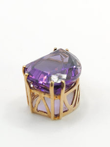 1762: Vintage; 9ct Gold Teardrop Cut Amethyst Diamonds Pendant- nice weight, lovely cut & colour