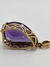 Load image into Gallery viewer, 1762: Vintage; 9ct Gold Teardrop Cut Amethyst Diamonds Pendant- nice weight, lovely cut &amp; colour
