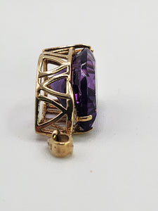 1762: Vintage; 9ct Gold Teardrop Cut Amethyst Diamonds Pendant- nice weight, lovely cut & colour