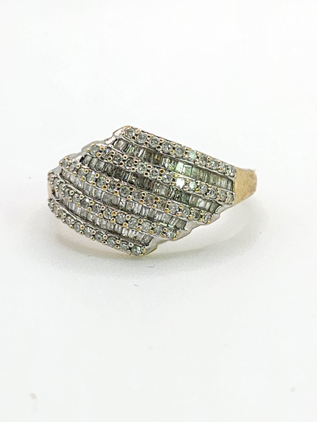 1769: Vintage: 9ct Gold Mixed-Cut Diamonds Statement Ring- fabulous, natural sparkle