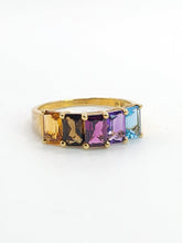 Load image into Gallery viewer, 1771: Vintage: 9ct Gold Mixed Gemstones Half-Eternity Ring- lovely colour combination
