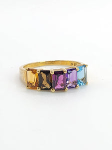 1771: Vintage: 9ct Gold Mixed Gemstones Half-Eternity Ring- lovely colour combination