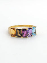 Load image into Gallery viewer, 1771: Vintage: 9ct Gold Mixed Gemstones Half-Eternity Ring- lovely colour combination
