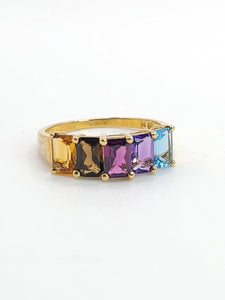 1771: Vintage: 9ct Gold Mixed Gemstones Half-Eternity Ring- lovely colour combination
