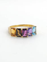 Load image into Gallery viewer, 1771: Vintage: 9ct Gold Mixed Gemstones Half-Eternity Ring- lovely colour combination
