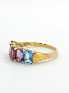 1771: Vintage: 9ct Gold Mixed Gemstones Half-Eternity Ring- lovely colour combination