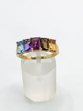 Load image into Gallery viewer, 1771: Vintage: 9ct Gold Mixed Gemstones Half-Eternity Ring- lovely colour combination
