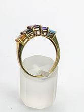 Load image into Gallery viewer, 1771: Vintage: 9ct Gold Mixed Gemstones Half-Eternity Ring- lovely colour combination
