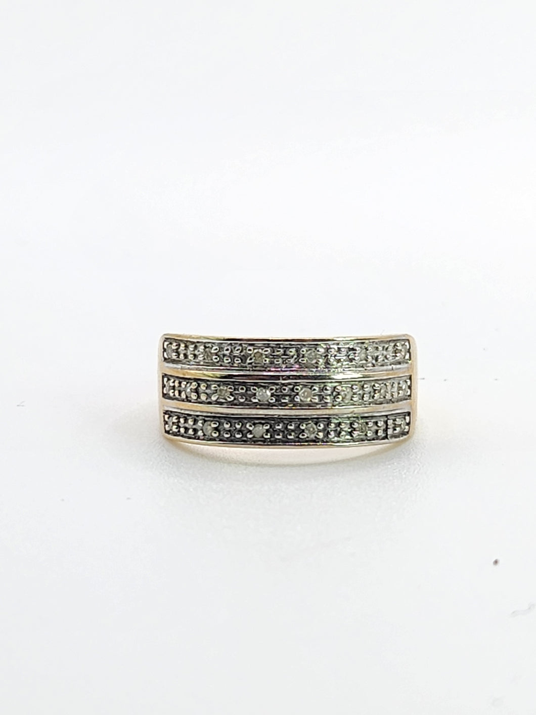 1773: Vintage: 9ct Gold Diamonds Tiered Ring- natural, sparkling symmetry