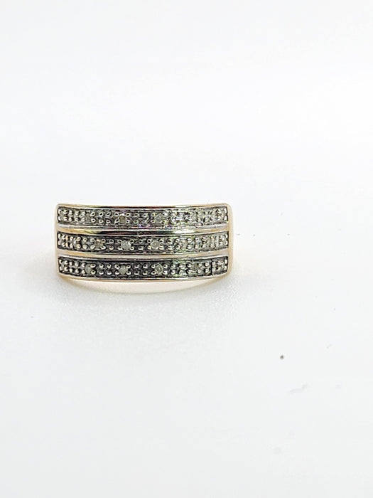 1773: Vintage: 9ct Gold Diamonds Tiered Ring- natural, sparkling symmetry