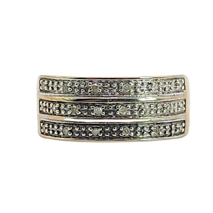 Vintage: 9ct Yellow Gold 18 Diamond Tiered Dress Ring