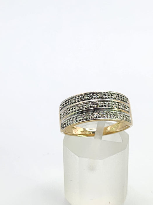 1773: Vintage: 9ct Gold Diamonds Tiered Ring- natural, sparkling symmetry