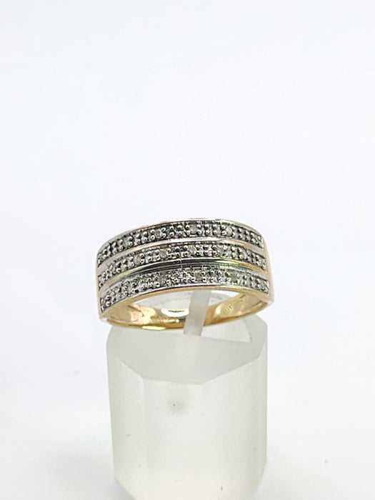 1773: Vintage: 9ct Gold Diamonds Tiered Ring- natural, sparkling symmetry