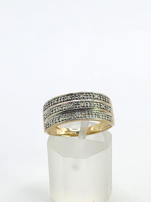 1773: Vintage: 9ct Gold Diamonds Tiered Ring- natural, sparkling symmetry