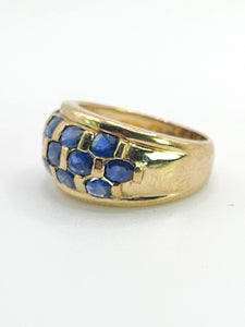 1774: Vintage: 9ct Gold Cornflower Blue Sapphires Cocktail "Bombe" Ring- FAB