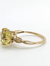 Load image into Gallery viewer, 1776: Vintage: 9ct Gold Peridot 24 Diamonds Cocktail Ring- lovely cut and colour
