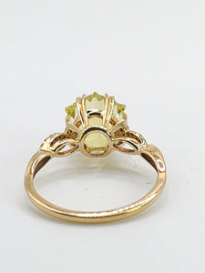 1776: Vintage: 9ct Gold Peridot 24 Diamonds Cocktail Ring- lovely cut and colour