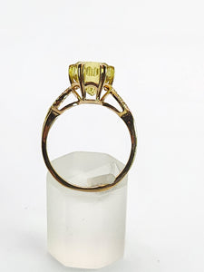 1776: Vintage: 9ct Gold Peridot 24 Diamonds Cocktail Ring- lovely cut and colour