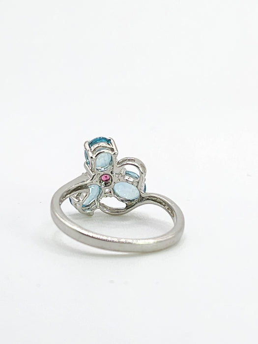 1775: Vintage: 9ct White Gold Topaz Ruby Eclectic Dress Ring- totally captivating