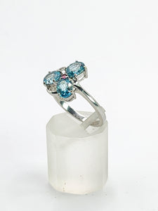 1775: Vintage: 9ct White Gold Topaz Ruby Eclectic Dress Ring- totally captivating