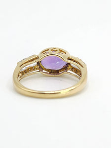 1031: Vintage 9ct Gold Amethyst Diamonds Openwork Dress Ring- sparkling design