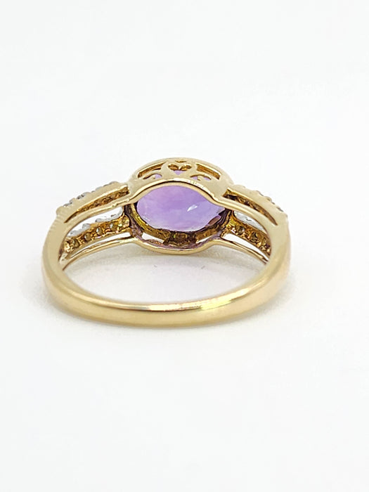 Vintage: 9ct Gold Amethyst & Diamond Openwork Dress Ring