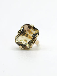 1111: Vintage: 9ct Gold Emerald Cut Green Spinel Statement Ring- from 1970