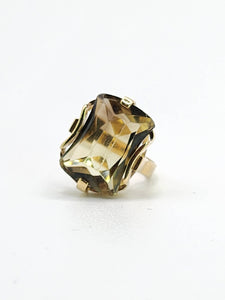 1111: Vintage: 9ct Gold Emerald Cut Green Spinel Statement Ring- from 1970