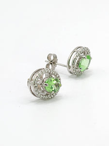 1453: Vintage: 18ct White Gold Peridot 52 Diamonds Stud Earrings- lovely sparkle