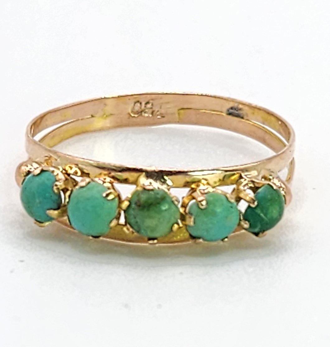 1557: Antique & Ancient: 18ct Gold Turquoise Half-Eternity/Stacker Ring- Pre-1900