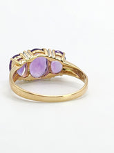 Load image into Gallery viewer, 1665: Vintage; 14ct Gold Amethysts Diamonds Trilogy Ring- voluptuous beauty
