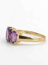 Load image into Gallery viewer, 1665: Vintage; 14ct Gold Amethysts Diamonds Trilogy Ring- voluptuous beauty
