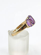 Load image into Gallery viewer, 1665: Vintage; 14ct Gold Amethysts Diamonds Trilogy Ring- voluptuous beauty
