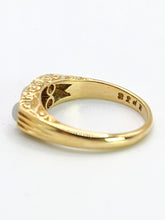 Load image into Gallery viewer, 1683: Vintage: 18ct Gold Vivid White Opals Trilogy Diamonds Dress Ring- reassuring weight

