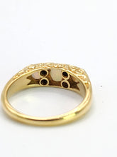 Load image into Gallery viewer, 1683: Vintage: 18ct Gold Vivid White Opals Trilogy Diamonds Dress Ring- reassuring weight
