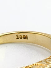 Load image into Gallery viewer, 1683: Vintage: 18ct Gold Vivid White Opals Trilogy Diamonds Dress Ring- reassuring weight
