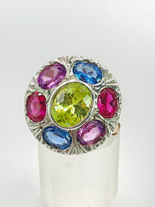 1699: Vintage: 9ct Rose & White Gold Multi-Gem Cocktail Ring -Statement eye candy