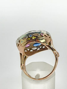 1699: Vintage: 9ct Rose & White Gold Multi-Gem Cocktail Ring -Statement eye candy