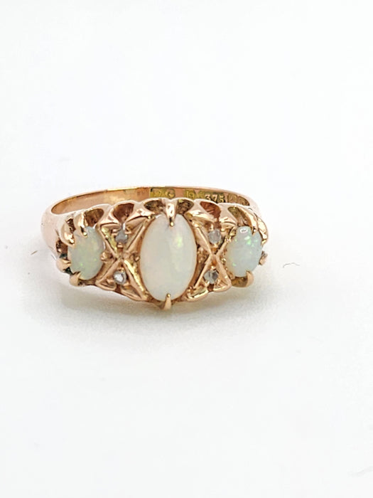1756 Antique: 9ct Rose Gold Opal & Diamond Five-Stone Ring — From 1912