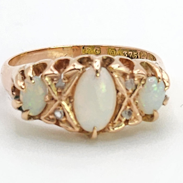 6616 Antique: 9ct Rose Gold Opal & Diamond Five-Stone Ring — From 1912